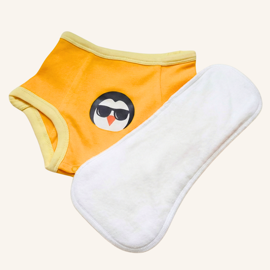 Orange underwear for toddlers with an absorbent pad for nighttime training 